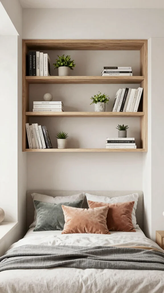 17 Small Room Bedroom Layouts and Furniture Arrangement Tips - 4. Embrace Open Shelving 1