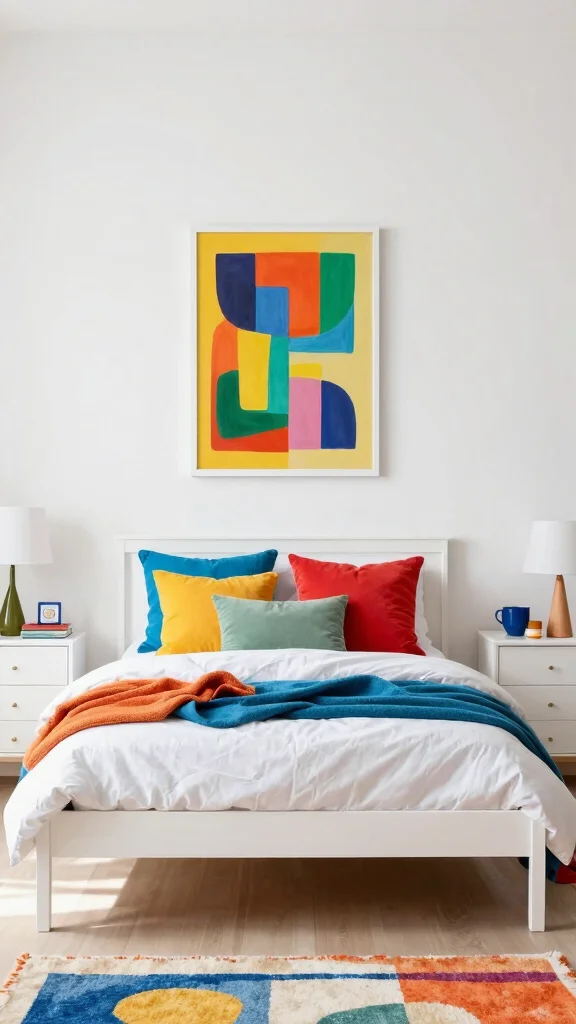 17 White Bedroom Furniture and Wall Color Ideas - 11. White Furniture with Colorful Accents 1