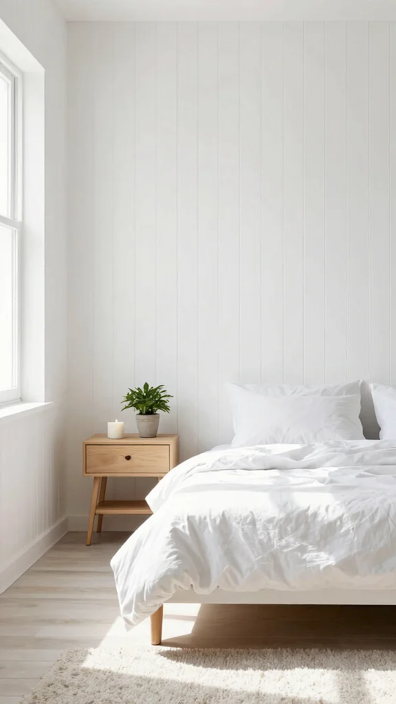 17 White Bedroom Furniture and Wall Color Ideas - 13. White Beadboard Walls with Simple Furniture 1