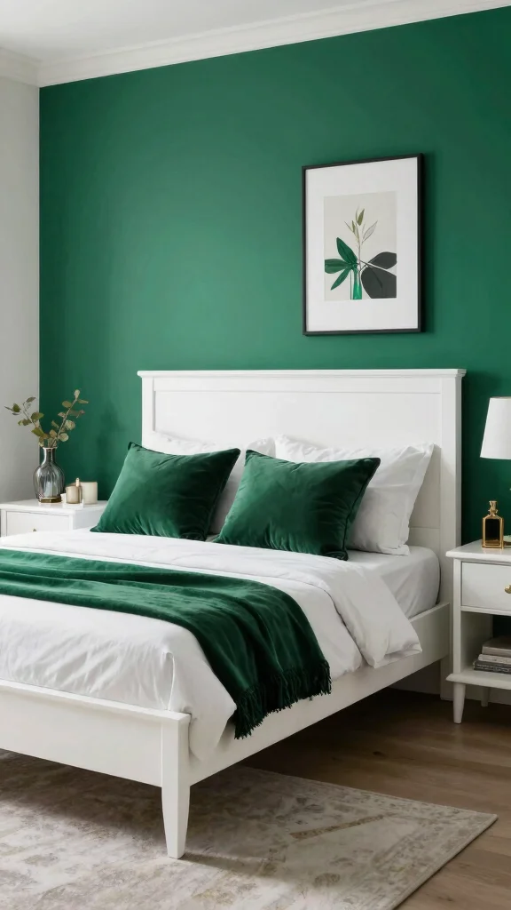 17 White Bedroom Furniture and Wall Color Ideas - 17. White and Jewel Tones for a Luxe Touch 1