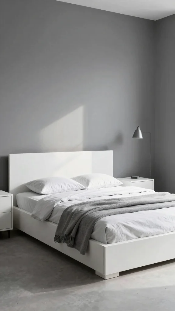 17 White Bedroom Furniture and Wall Color Ideas - 2. Cool Gray Walls with White Furniture 1