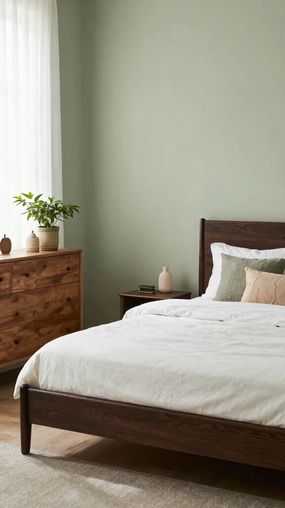 18 Bedroom Color Ideas for Dark Wood Furniture - 1. Soft Sage Green 1