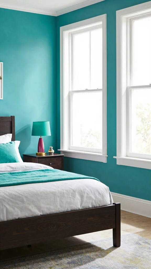 18 Bedroom Color Ideas for Dark Wood Furniture - 11. Cool Teal 1