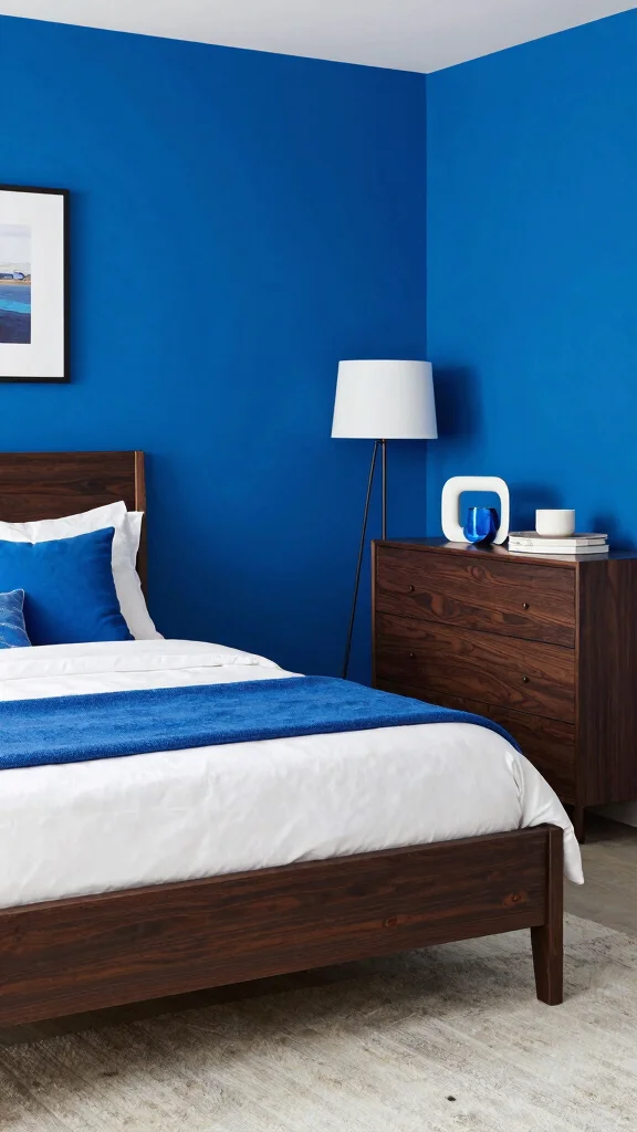 18 Bedroom Color Ideas for Dark Wood Furniture - 14. Bold Cobalt Blue 1
