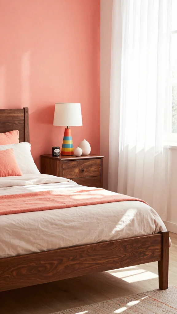 18 Bedroom Color Ideas for Dark Wood Furniture - 15. Soft Coral 1