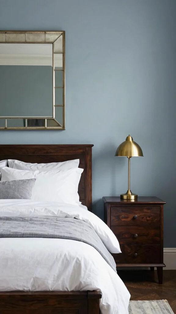 18 Bedroom Color Ideas for Dark Wood Furniture - 2. Dusty Blue 1