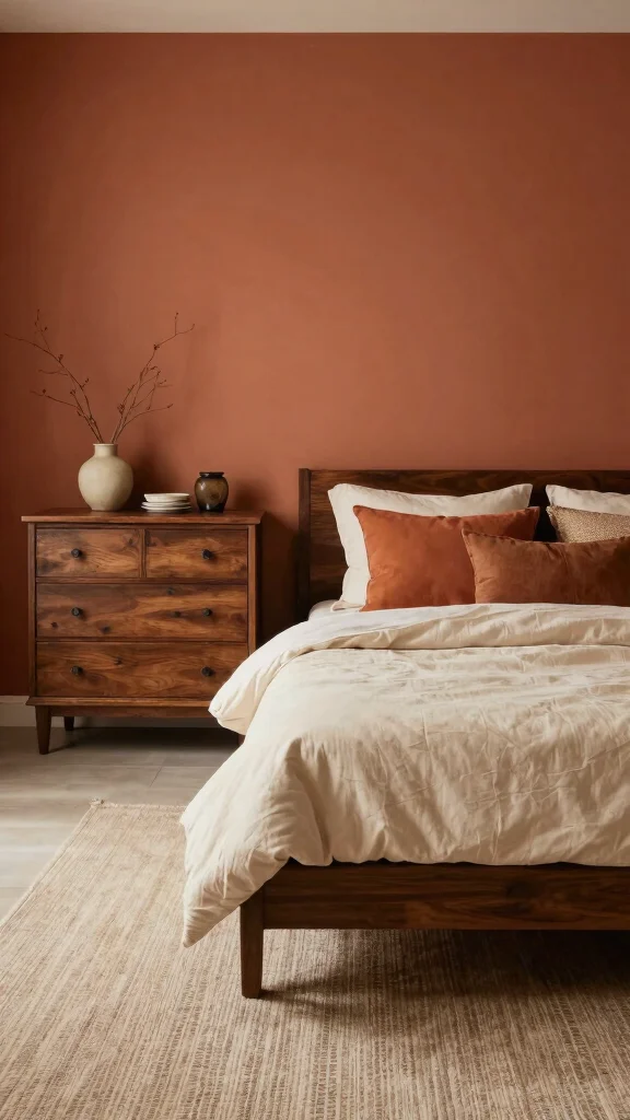 18 Bedroom Color Ideas for Dark Wood Furniture - 3. Warm Terracotta 1