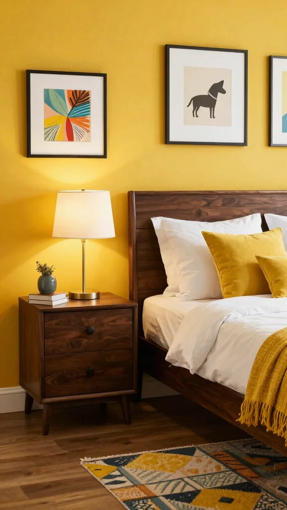 18 Bedroom Color Ideas for Dark Wood Furniture - 9. Golden Yellow 1