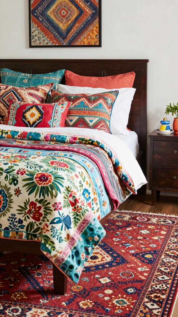 18 Bedroom Decor Ideas with Dark Wood Furniture - 10. Mix and Match Fabrics 1