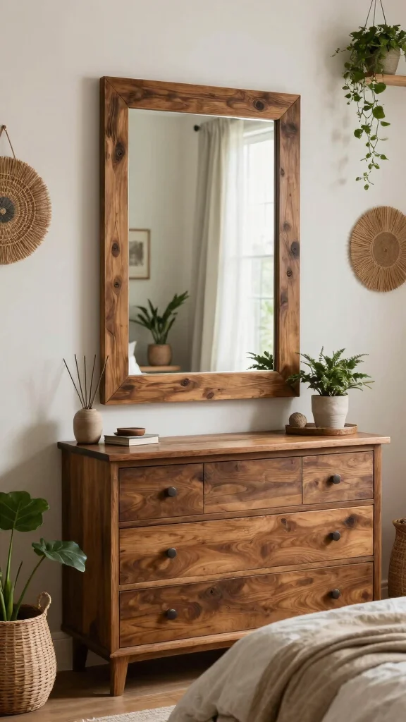 18 Bedroom Decor Ideas with Dark Wood Furniture - 12. Rustic Mirrors 1