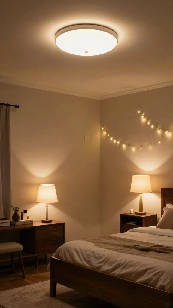 18 Bedroom Decor Ideas with Dark Wood Furniture - 15. Use Layered Lighting 1