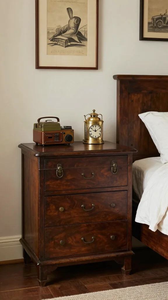 18 Bedroom Decor Ideas with Dark Wood Furniture - 16. Incorporate Vintage Finds 1