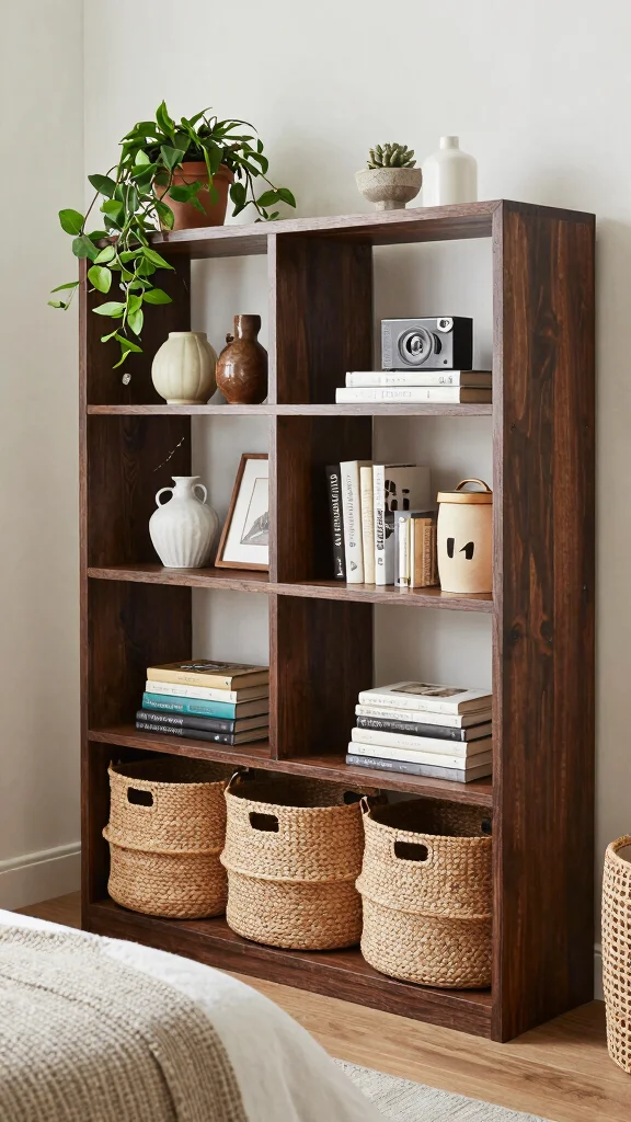 18 Bedroom Decor Ideas with Dark Wood Furniture - 8. Stylish Storage Solutions 1