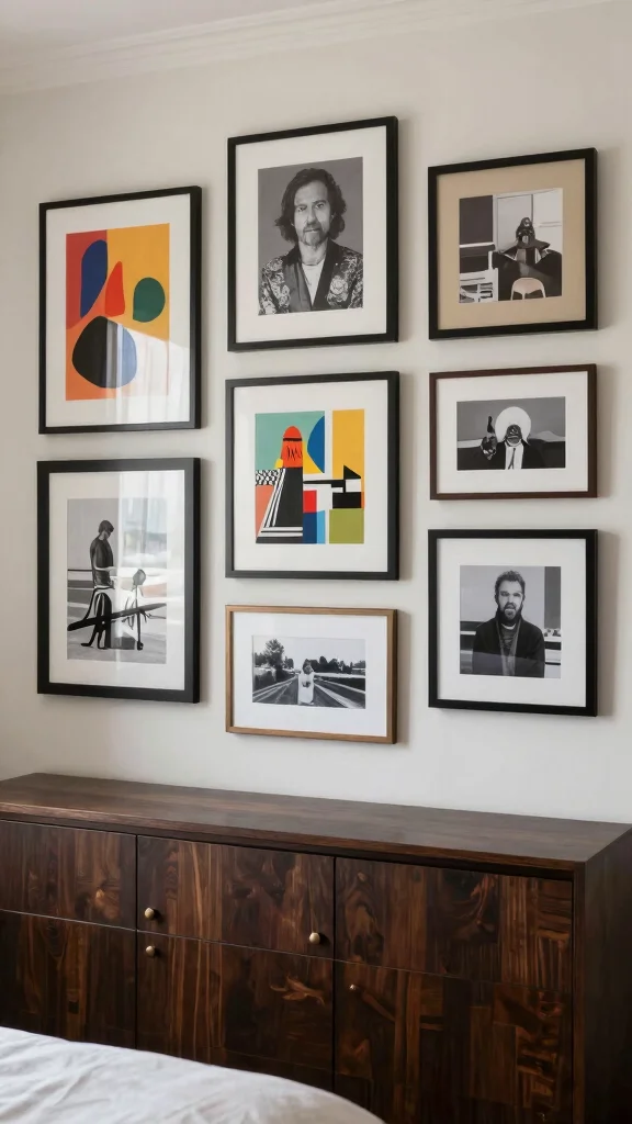 18 Bedroom Decor Ideas with Dark Wood Furniture - 9. Personalized Artwork 1