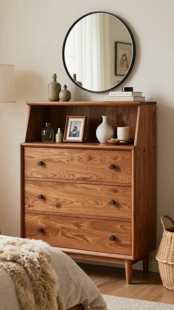 18 Bedroom Ideas with Cherry Wood Furniture - 3. Rustic Cherry Wood Dresser 1