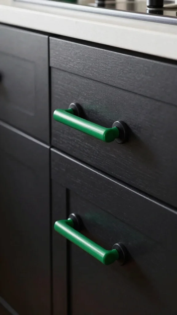 18 Bold Green and Black Kitchen Ideas for Modern Homes - 15. Black and Green Hardware 1