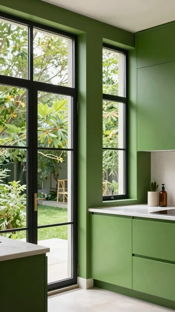 18 Bold Green and Black Kitchen Ideas for Modern Homes - 18. Black Framed Windows 1