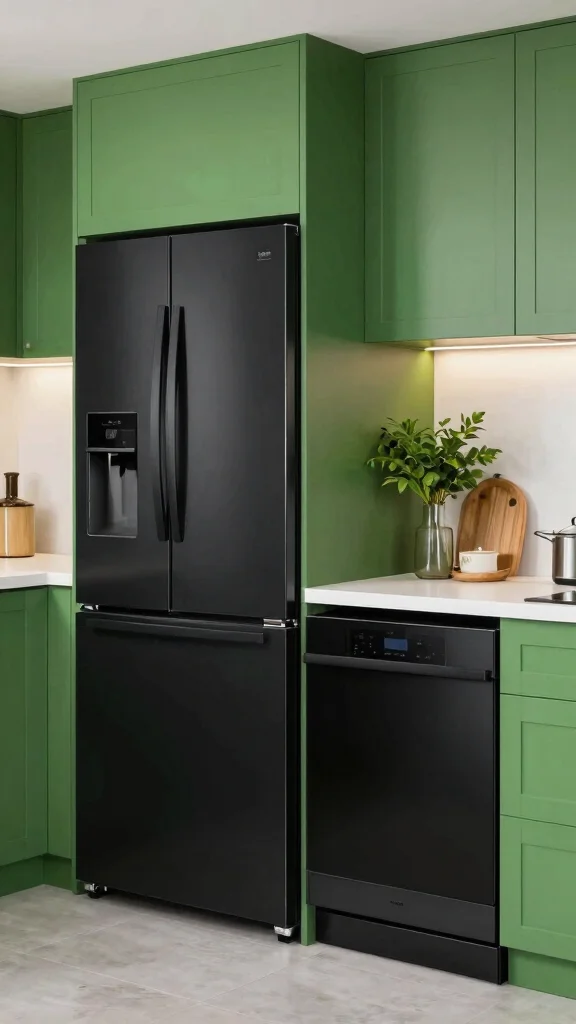 18 Bold Green and Black Kitchen Ideas for Modern Homes - 4. Bold Black Appliances 1