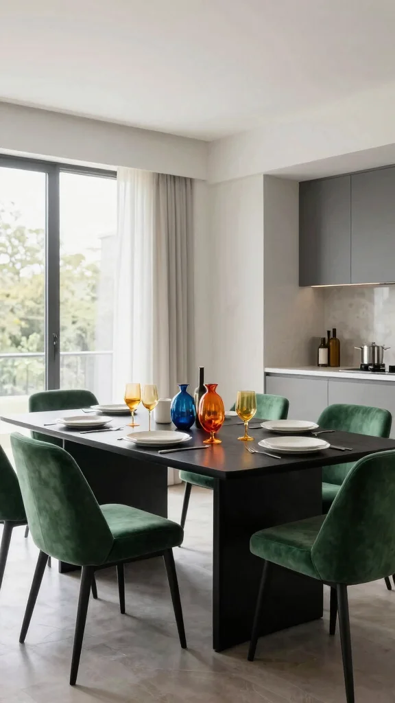 18 Bold Green and Black Kitchen Ideas for Modern Homes - 8. Black and Green Dining Sets 1