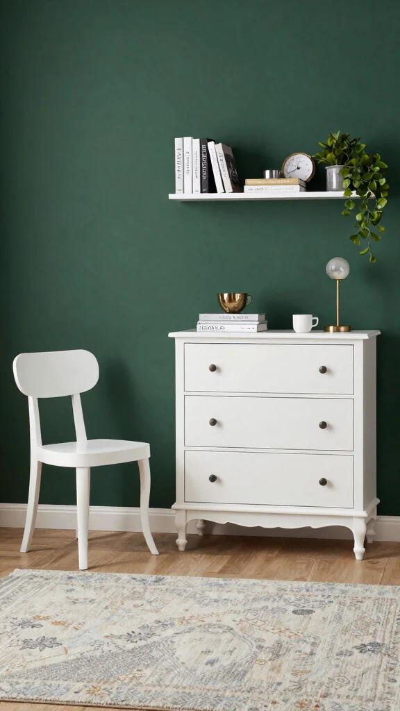 18 Dark Green Bedroom with White Furniture Inspiration - 12. White Furniture Accents 1