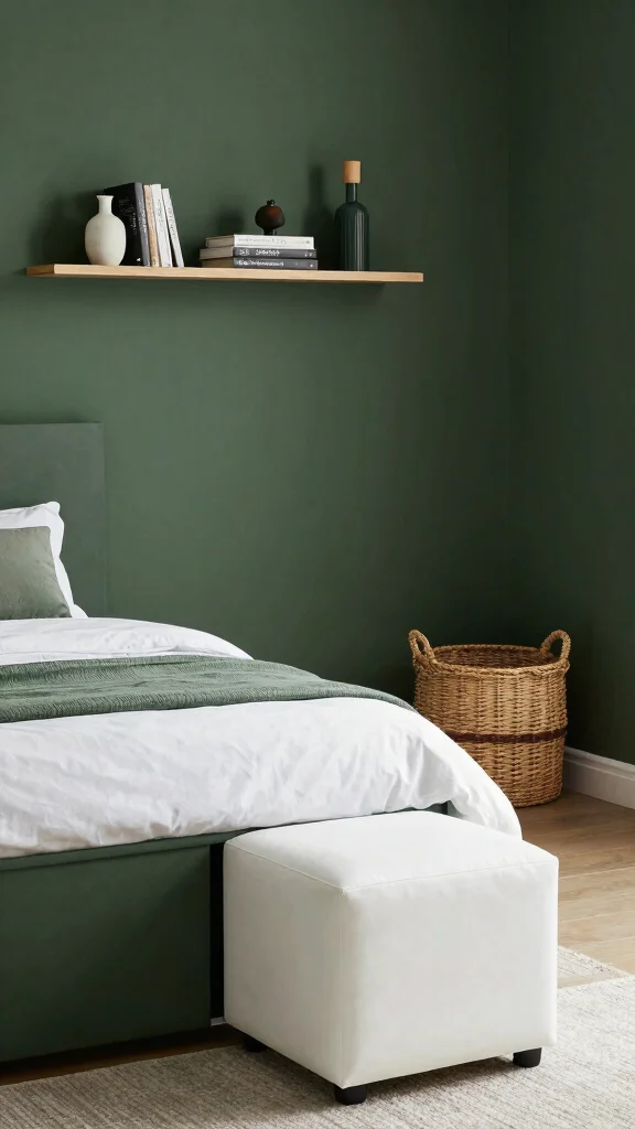 18 Dark Green Bedroom with White Furniture Inspiration - 14. Smart Storage Solutions 1