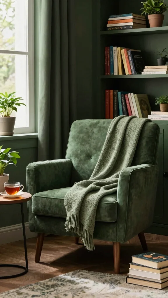 18 Dark Green Bedroom with White Furniture Inspiration - 15. Inspirational Reading Nook 1