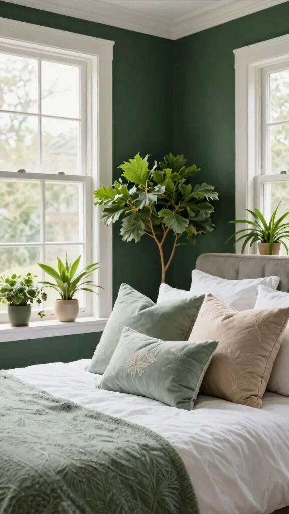 18 Dark Green Bedroom with White Furniture Inspiration - 16. Seasonal Decor Changes 1