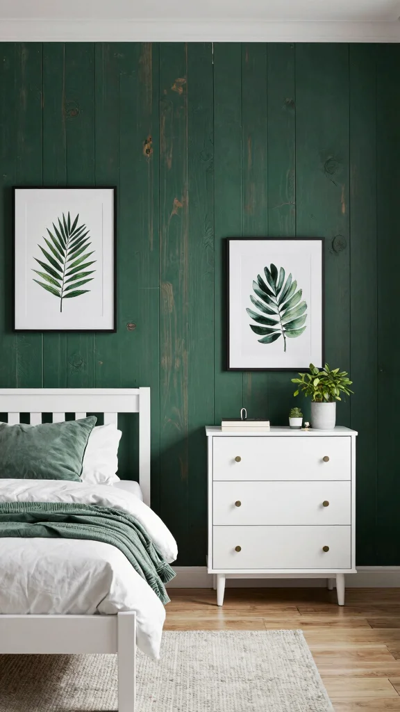 18 Dark Green Bedroom with White Furniture Inspiration - 4. Accent Walls for Depth 1