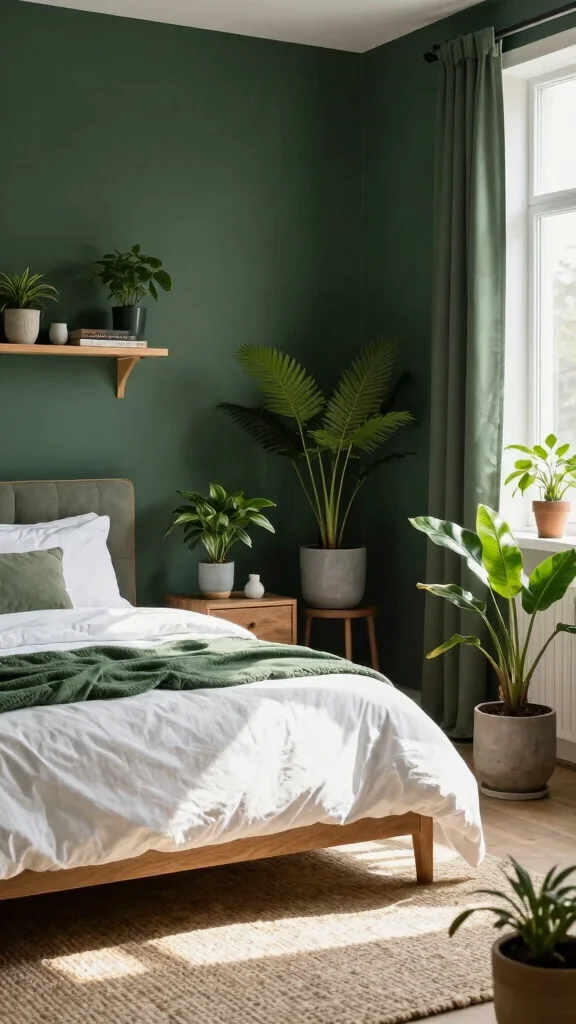 18 Dark Green Bedroom with White Furniture Inspiration - 6. Bringing in Nature 1