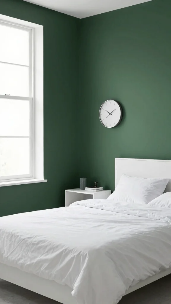 18 Dark Green Bedroom with White Furniture Inspiration - 8. Minimalist Decor Approach 1