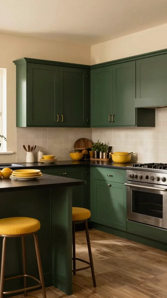 18 Dark Green Kitchens with Black Countertops: Design Tips - 12. Create a Cohesive Color Scheme 1