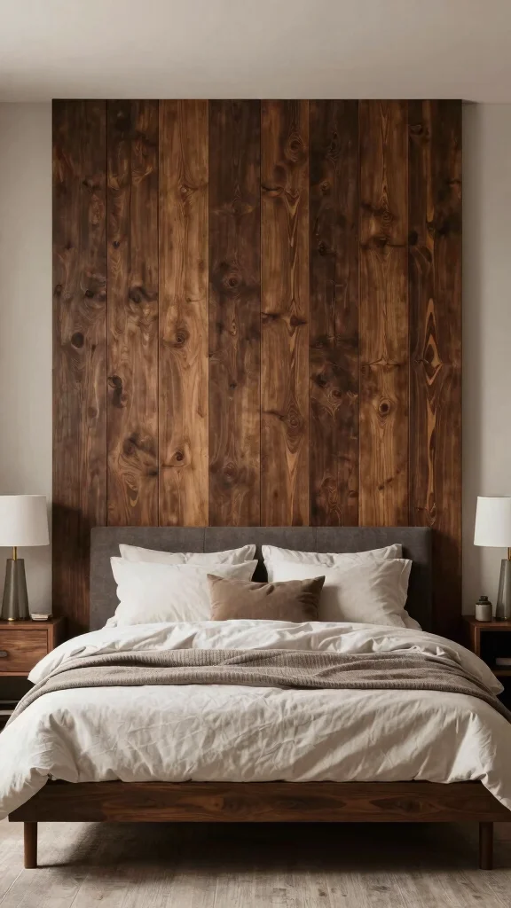 18 Dark Wood Bedroom Furniture Decor Ideas for a Cozy & Stylish Space - 17. Dark Wood Accent Walls 1