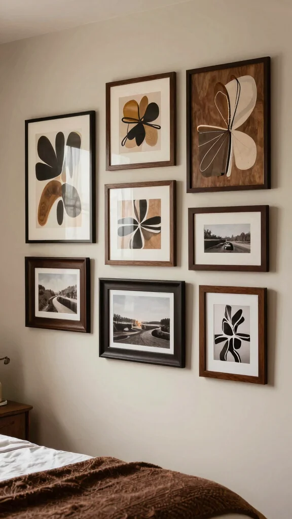 18 Dark Wood Bedroom Furniture Decor Ideas for a Cozy & Stylish Space - 7. Dark Wood Wall Art 1