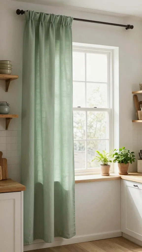 18 Farmhouse Sage Green Kitchen Ideas for a Cozy & Stylish Home - 11. Sage Green Curtains 1