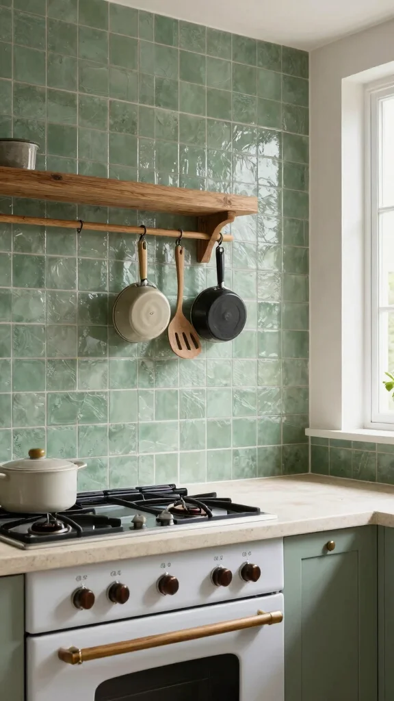 18 Farmhouse Sage Green Kitchen Ideas for a Cozy & Stylish Home - 4. Sage Green Tiles 1