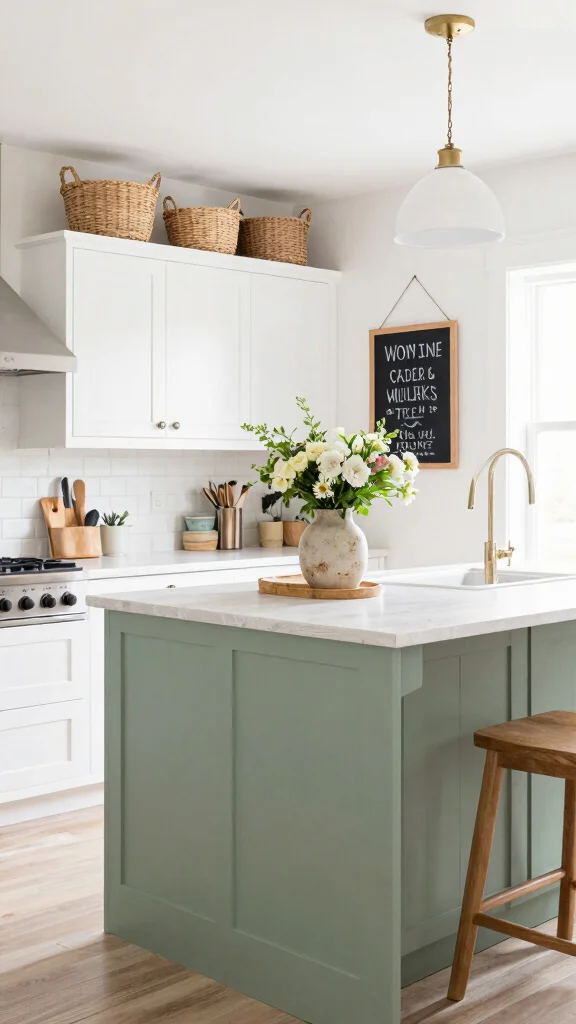 18 Farmhouse Sage Green Kitchen Ideas for a Cozy & Stylish Home - 5. Sage Green and White Color Scheme 1
