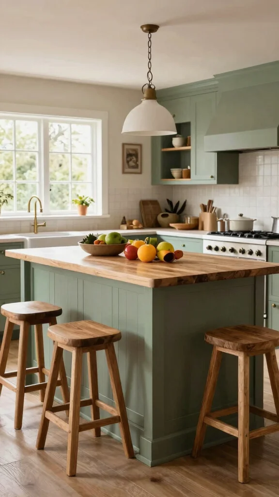 18 Farmhouse Sage Green Kitchen Ideas for a Cozy & Stylish Home - 9. Sage Green Island 1