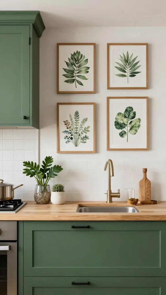 18 Forest Green and Wood Kitchen Ideas for Nature Lovers - 13. Nature-Inspired Art 1