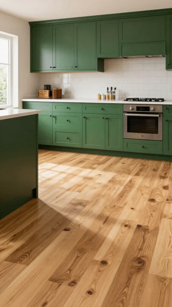 18 Forest Green and Wood Kitchen Ideas for Nature Lovers - 6. Natural Wood Flooring 1