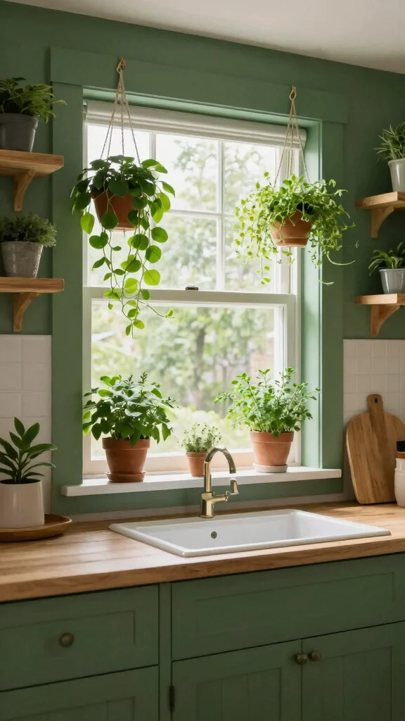 18 Forest Green and Wood Kitchen Ideas for Nature Lovers - 8. Greenery and Natural Decor 1