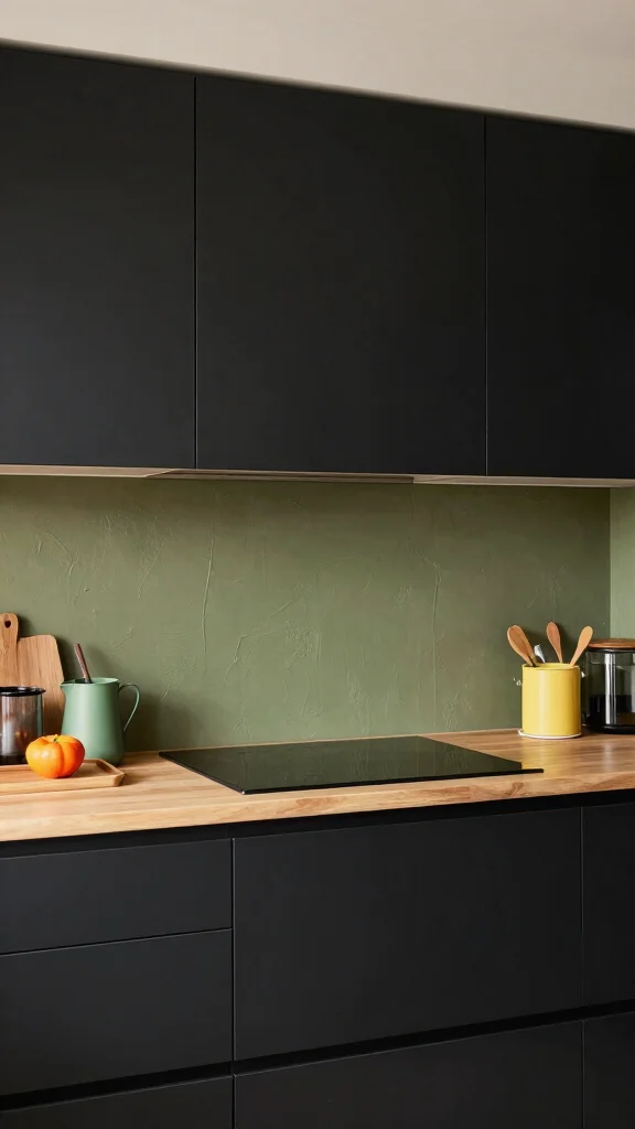 18 Green Backsplash Ideas for Kitchens with Black Cabinets - 14. Olive Green Painted Backsplash 1