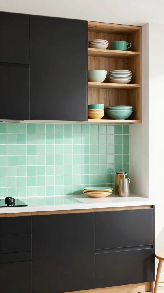 18 Green Backsplash Ideas for Kitchens with Black Cabinets - 5. Mint Green Backsplash 1