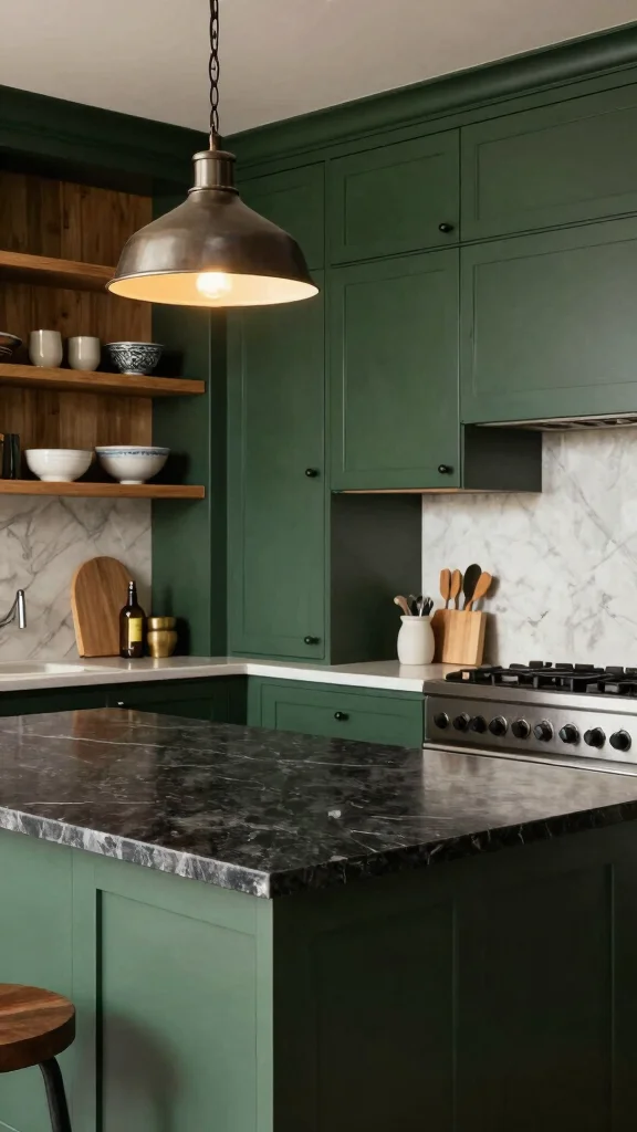 18 Green Cabinets with Black Hardware: Minimalist & Trendy - 1. Deep Forest Green Elegance 1