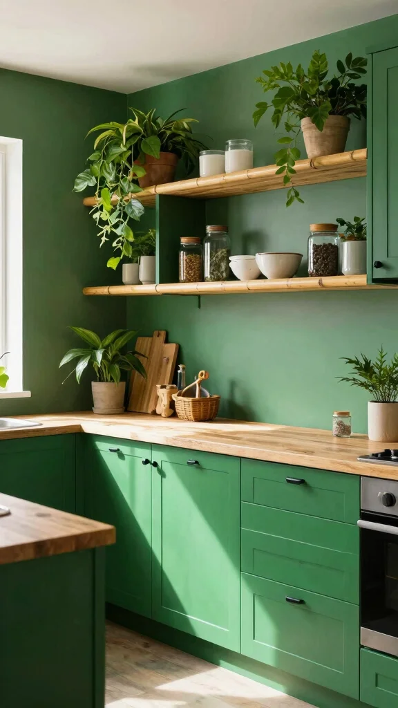 18 Green Cabinets with Black Hardware: Minimalist & Trendy - 10. Jungle Green Adventure 1