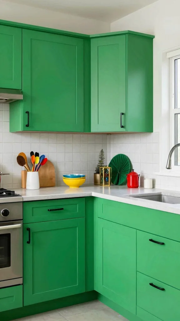 18 Green Cabinets with Black Hardware: Minimalist & Trendy - 12. Vibrant Green with Black Contrast 1