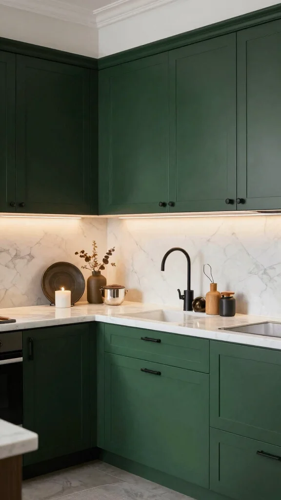 18 Green Cabinets with Black Hardware: Minimalist & Trendy - 8. Dark Green Drama 1