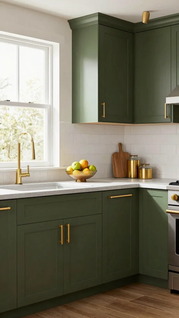 18 Green Cabinets with Gold Handles for a Chic Upgrade - 1. Bold Olive Green with Brushed Gold 1