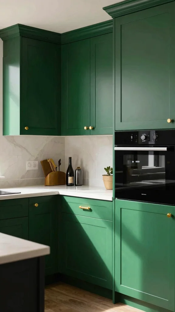 18 Green Cabinets with Gold Handles for a Chic Upgrade - 13. Deep Green with Black Accents 1