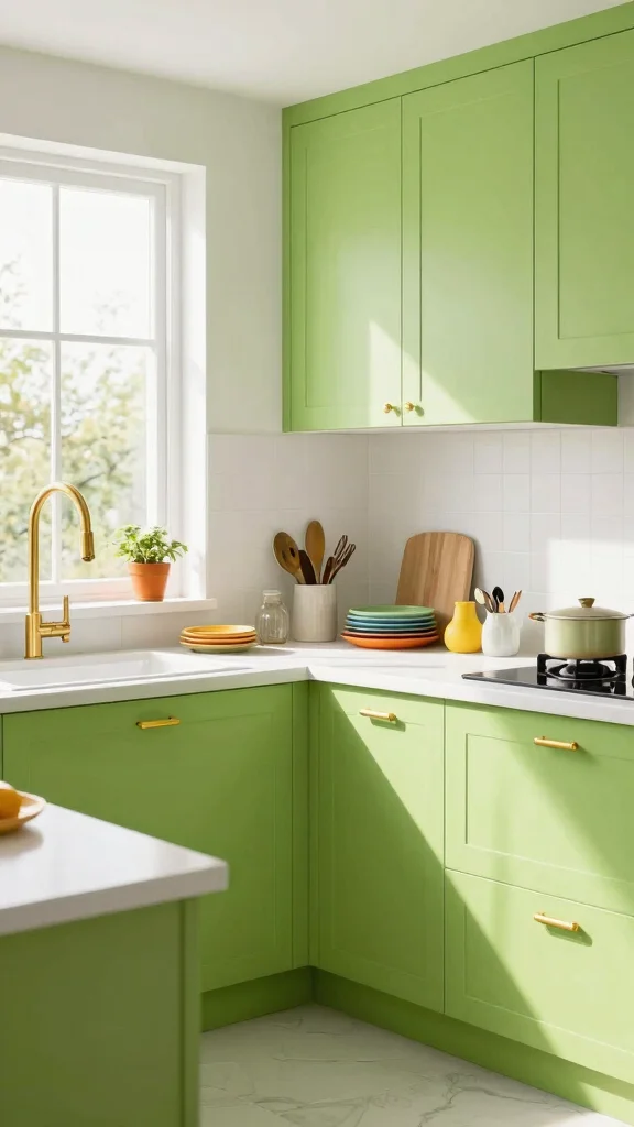 18 Green Cabinets with Gold Handles for a Chic Upgrade - 14. Chartreuse Green for a Fun Twist 1