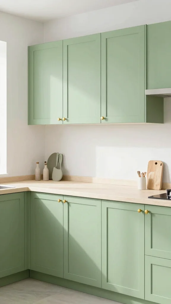 18 Green Cabinets with Gold Handles for a Chic Upgrade - 16. Light Forest Green for a Bright Look 1